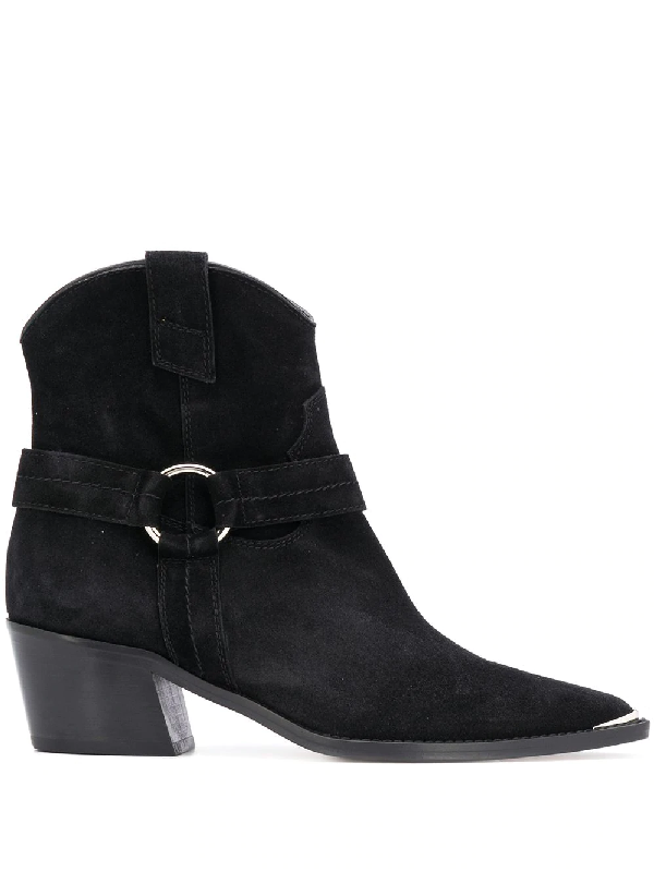 black pointed toe block heel ankle boots
