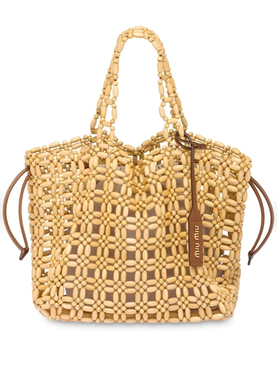 Miu Miu Wood Bead Tote Bag In Neutrals