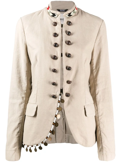 Bazar Deluxe Beaded Mock-neck Jacket In Neutrals