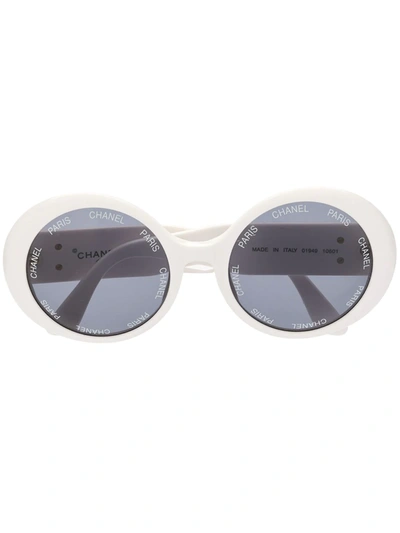 Pre-owned Chanel 1990s Cc Logo Round Sunglasses In White