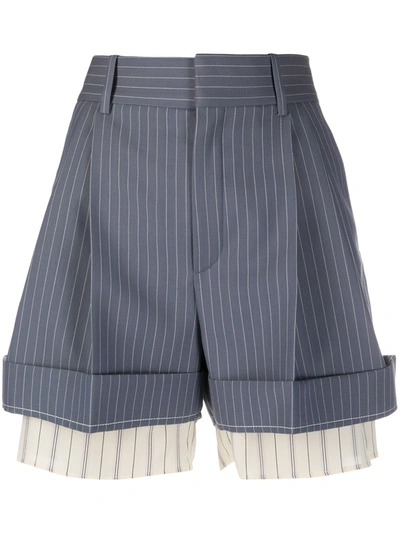 Chloé Layered Pinstripe Shorts In Blue