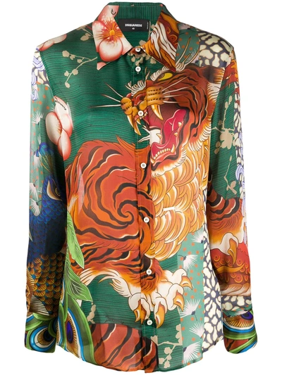 Dsquared2 Tiger-print Shirt In Green
