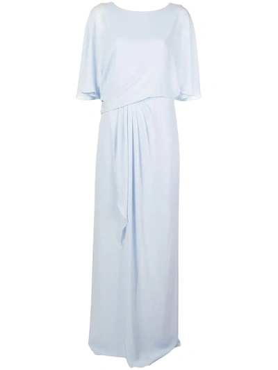 Halston Heritage Draped Long Gown In Blue