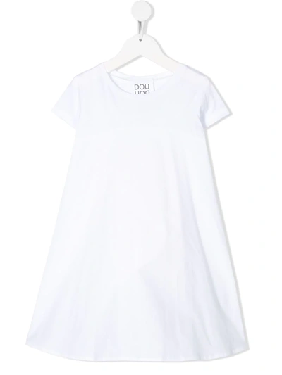 Douuod Kids' Short-sleeve Flared Dress In Bianco