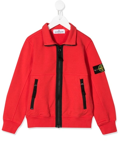 Stone Island Junior Kids' Zip-up Logo Patch Jacket In Red