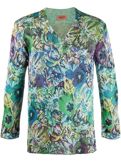 Pre-owned Missoni 1990s Floral Long-sleeved T-shirt In Blue