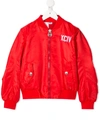 Gcds Kids' Logo-embroidered Bomber Jacket In Red