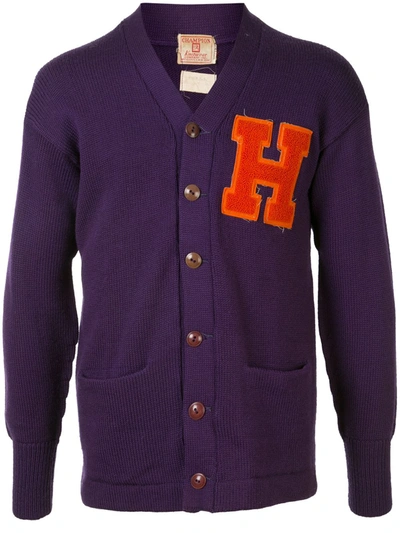 Pre-owned Fake Alpha Vintage H Logo Patch Cardigan In Purple