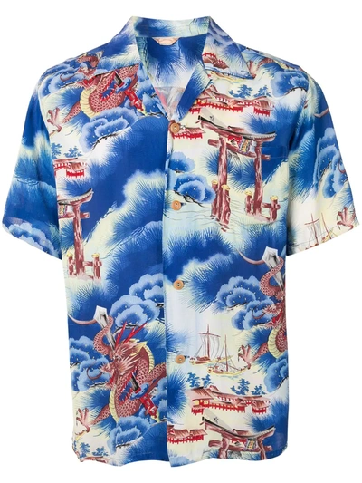 Pre-owned Fake Alpha Vintage 1950s Dragon Print Short-sleeved Shirt In Blue