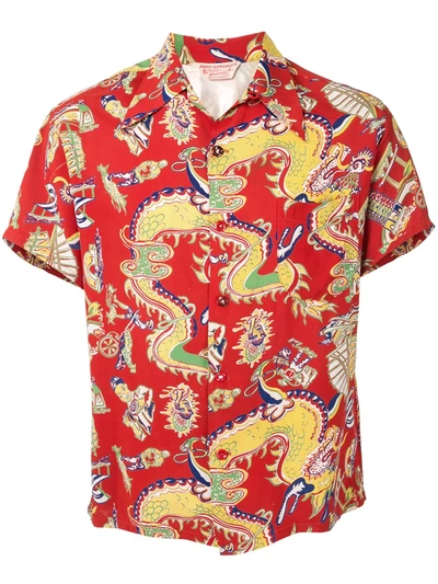 Pre-owned Fake Alpha Vintage 1950s Dragon Print Short-sleeved Shirt In Red