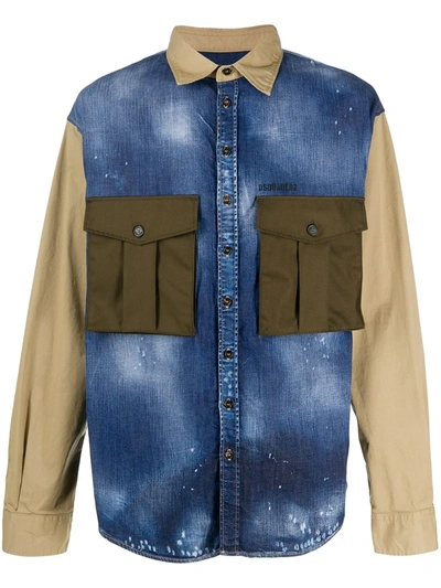 Dsquared2 Colour Block Military Shirt In Blue