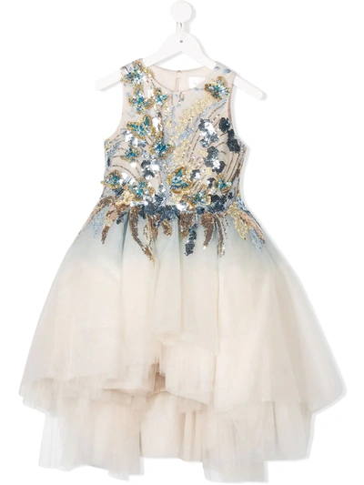 Mischka Aoki Kids' Sequin Embroidered Dress In Neutrals