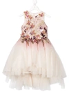 Mischka Aoki Kids' Floral-embellished Tulle Dress In Pink