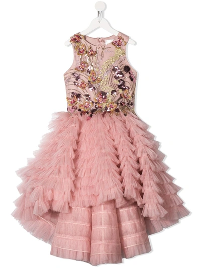 Mischka Aoki Kids' Sequin Embroidered Tulle Dress In Pink