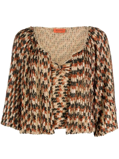 Pre-owned Missoni 1990s Metallic Gathered Two-piece Top In Brown