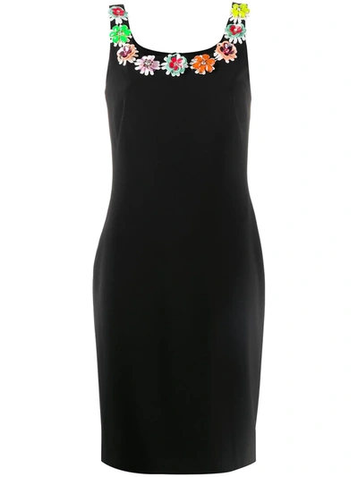 Boutique Moschino Floral-appliquéd Stretch-cady Dress In Black
