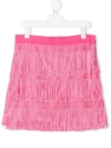 Alberta Ferretti Teen Fringed Side Zip Skirt In Pink