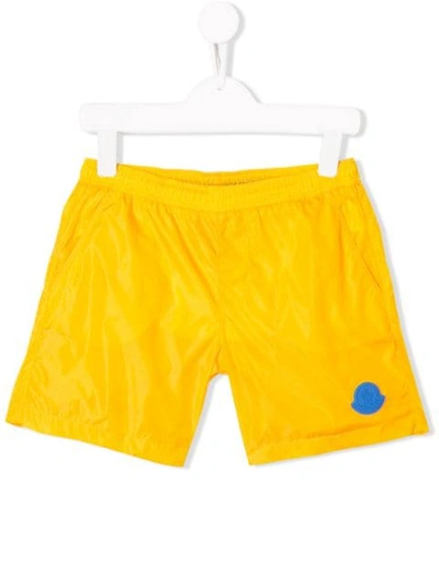 Moncler Teen Logo Patch Swim Shorts In Yellow