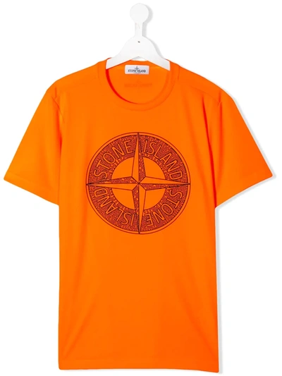 Stone Island Junior Teen Compass-print T-shirt In Orange