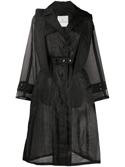 Moncler Sheer Mid-length Coat In Black