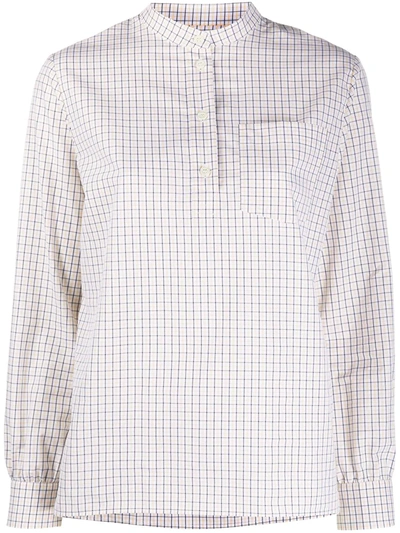 Apc Check Long Sleeve Shirt In White