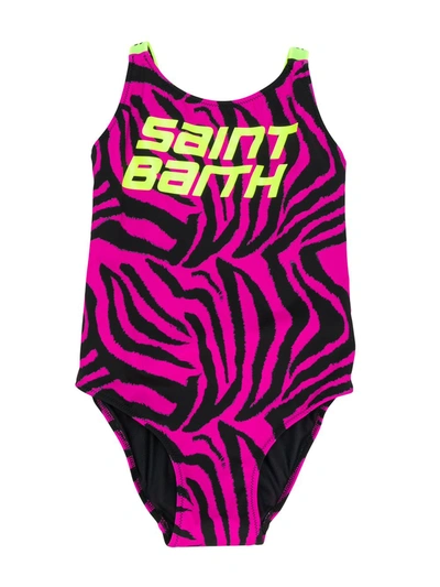 Mc2 Saint Barth Kids' Martin Zebra-print Swimsuit In Pink