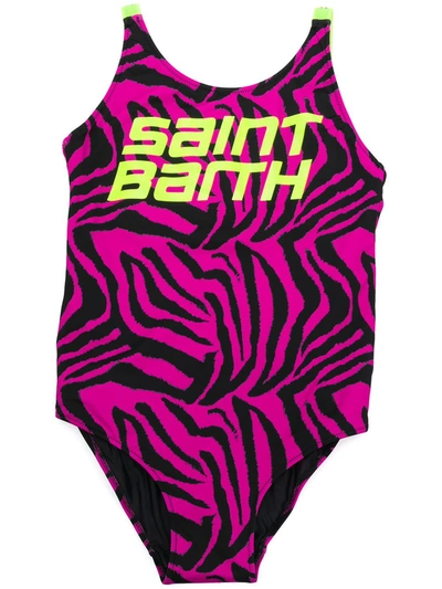 Mc2 Saint Barth Teen Martin Tiger-print Swimsuit In Purple