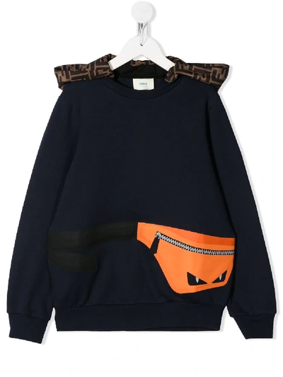 Fendi Teen Bag Bugs Bag Print Hoodie In Blue