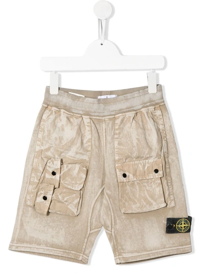 Stone Island Kids' Cargo Pocket Shorts In Neutrals