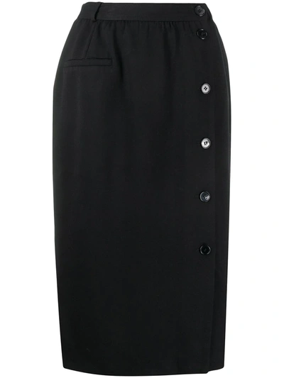 Pre-owned Valentino 1970s Button-up Midi Skirt In Black
