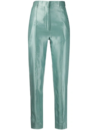 Ann Demeulemeester Linen And Cupro-blend Satin Slim-leg Trousers In Blue