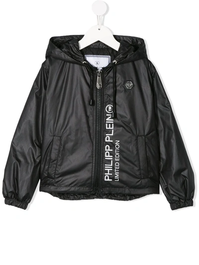 Philipp Plein Junior Kids' Logo Hooded Jacket In Black