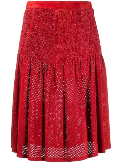 Pre-owned A.n.g.e.l.o. Vintage Cult 1980s Perforated Smocked Waist Skirt In Red