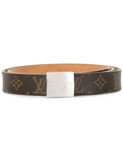 Pre-owned Louis Vuitton 2003  Carre Buckle Belt In Brown