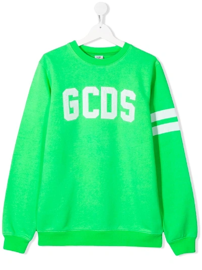 Gcds Teen Embroidered Logo Sweatshirt In Green