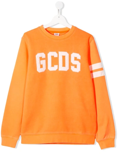 Gcds Teen Embroidered Logo Sweatshirt In Orange