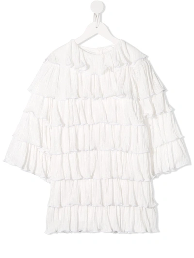Caroline Bosmans Kids' Frilly Long Sleeved Dress In White