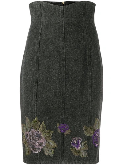 Pre-owned A.n.g.e.l.o. Vintage Cult 1990s Flower Motif Denim Skirt In Grey