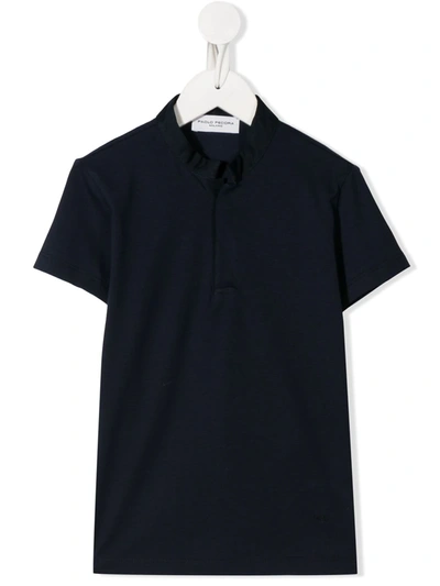 Paolo Pecora Kids' Round Neck Concealed Button Polo Shirt In Blue