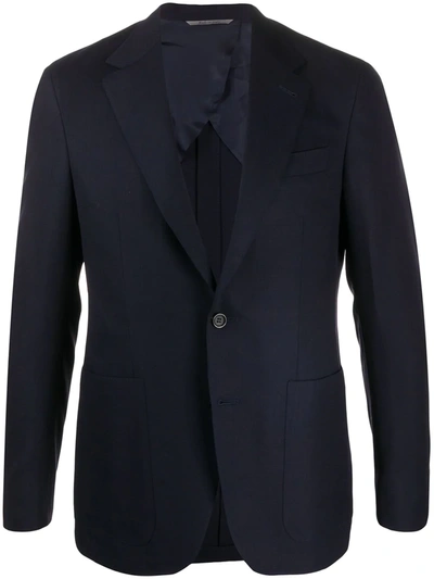 Canali Fitted Fine Knit Blazer In Blue
