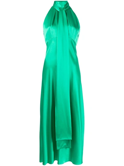 Saloni Halter Neck Silk Dress In Green
