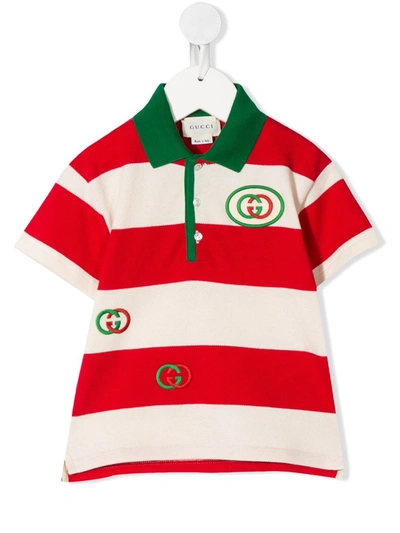 Gucci Babies' Striped Logo Patch Polo Shirt In Neutrals