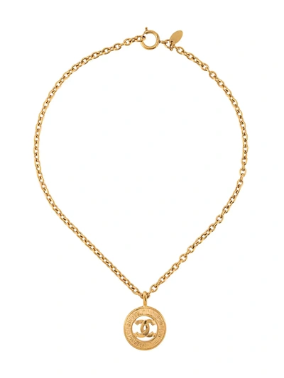Pre-owned Chanel 1980s Cc Pendant Necklace In Gold