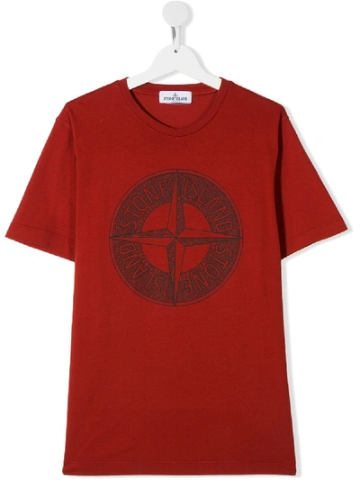 Stone Island Junior Kids' Compass Logo T-shirt In Orange
