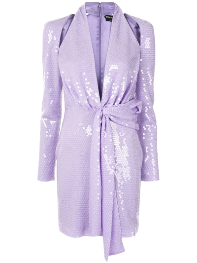 Tom Ford Sequin Tie Waist Dress In Purple