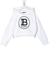 Balmain Kids' Logo Print Hoodie In White