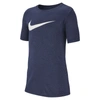 Nike Dri-fit Big Kids' Swoosh Training T-shirt In Obsidian Heather,white