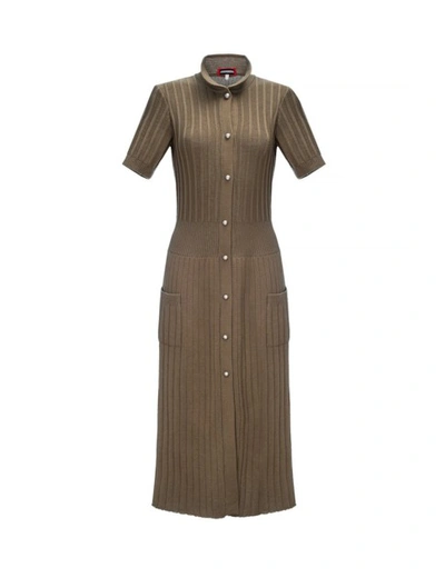 Andreeva Maxi Olive Dress With Pearl Buttons In Green