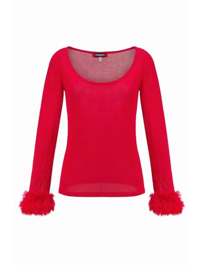 Andreeva Red Top With Handmade Knit Cuffs