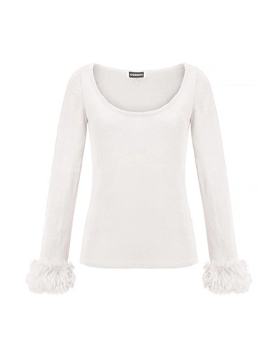 Andreeva White Knit Top With Handmade Cuffs